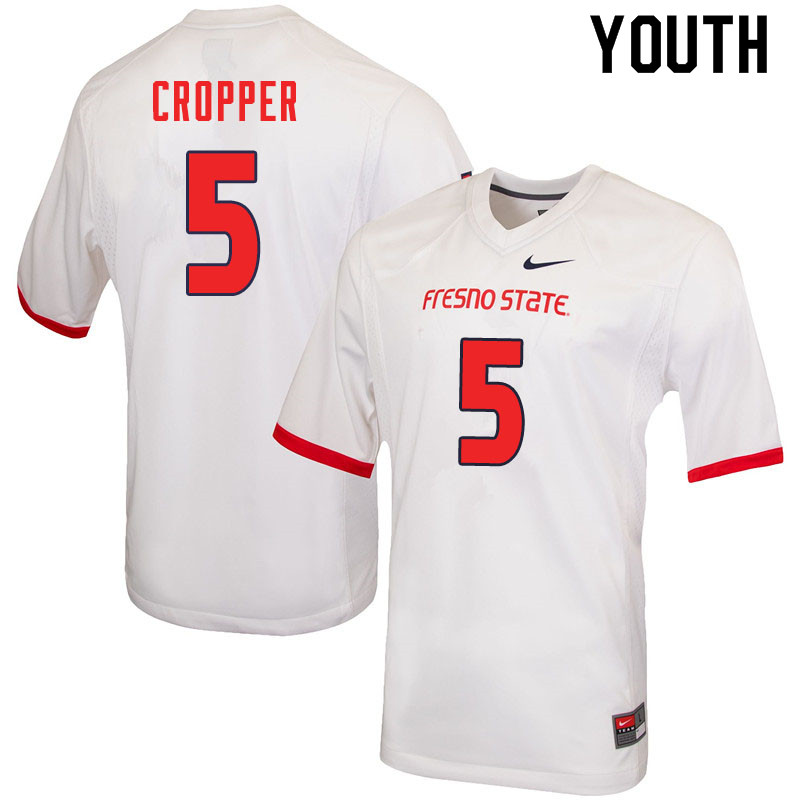 Youth #5 Jalen Cropper Fresno State Bulldogs College Football Jerseys Sale-White - Click Image to Close